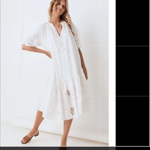 💥CLEARANCE!!💥 Spell Designs Lala Linen House Midi Dress White w/ scalloped hem